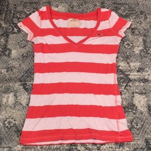 Pink and white striped Hollister t-shirt